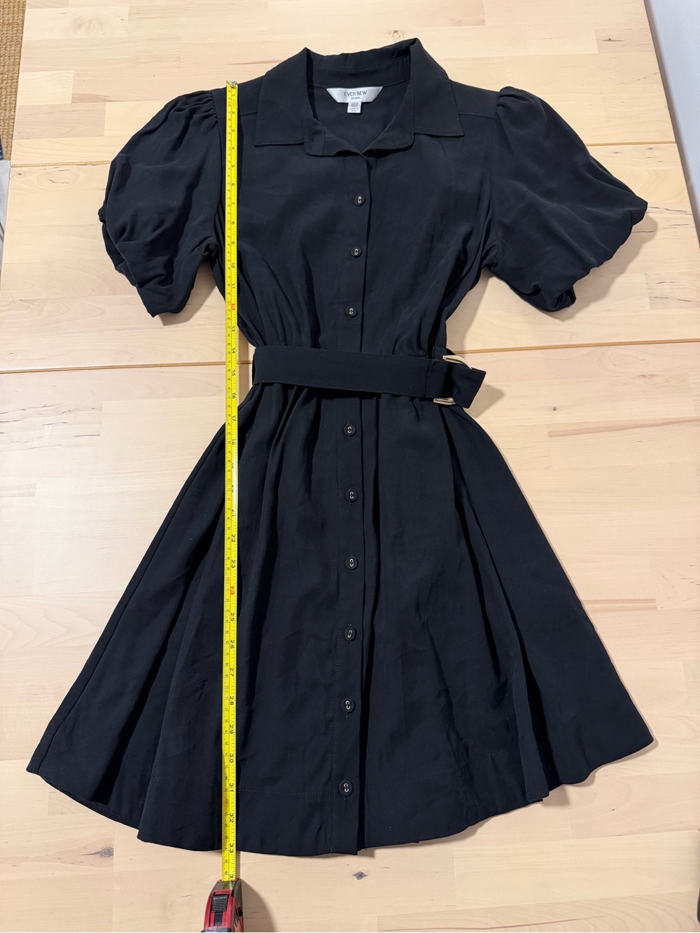 Ever New Black Puff-Sleeve Button Shirt Dress with Belt - Picture 3 of 5
